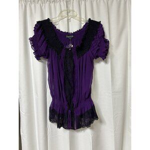 Vintage Rampage Y2K Purple Lace Sheer Whimsigoth Witchy Fairy L Top Blouse